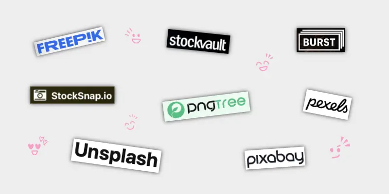 Pêle-mêle créatif des logos de banques d'images et d'illustrations gratuites pour booster votre communication à Lille.