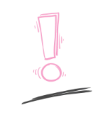 Point d'exclamation rose bline design alertant sur les mentions légales graphisme web spécifiques aux flyers et au print.