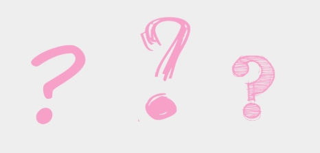 Trois points d'interrogation roses bline design illustrant les questions sur les mentions légales graphisme web.