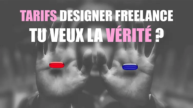 Personne tendant les mains avec une pilule rouge et une pilule bleue, faisant écho aux conseils en communication à Lille sur la vérité des tarifs de designer freelance.